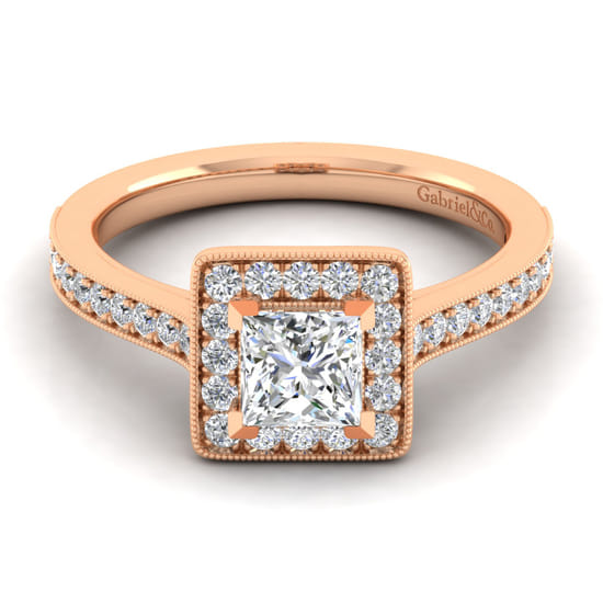 Gabriel - 14K Rose Gold Princess Halo Diamond Engagement Ring