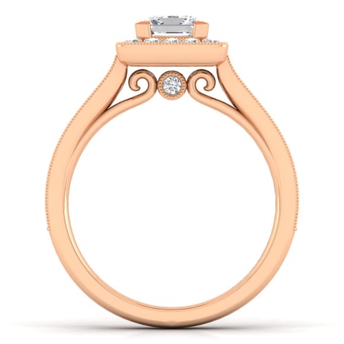 14K Rose Gold Princess Halo Diamond Engagement Ring