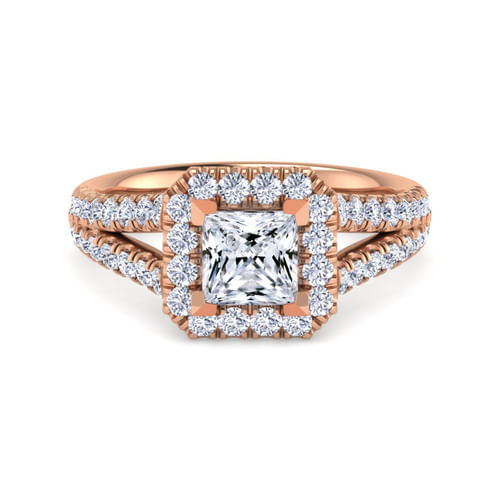 14K Rose Gold Princess Halo Diamond Engagement Ring