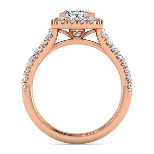 14K Rose Gold Princess Halo Diamond Engagement Ring