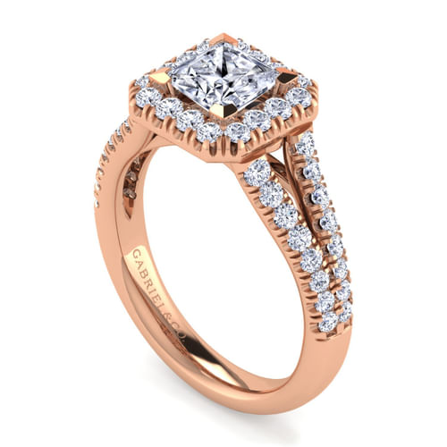 14K Rose Gold Princess Halo Diamond Engagement Ring