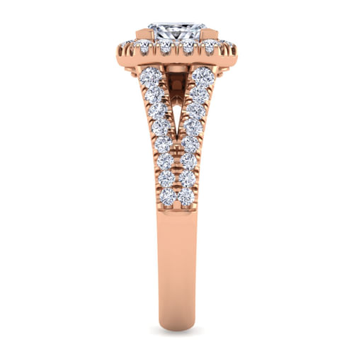 14K Rose Gold Princess Halo Diamond Engagement Ring