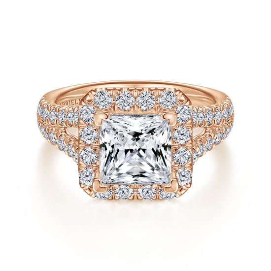 Gabriel - 14K Rose Gold Princess Halo Diamond Engagement Ring