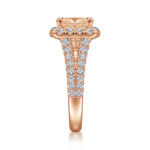 14K Rose Gold Princess Halo Diamond Engagement Ring