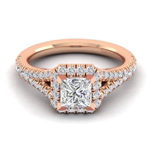 14K Rose Gold Princess Halo Diamond Engagement Ring