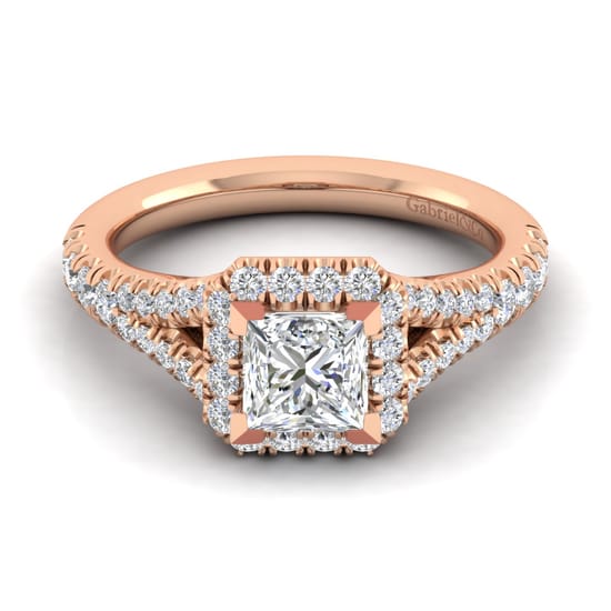 Gabriel - 14K Rose Gold Princess Halo Diamond Engagement Ring
