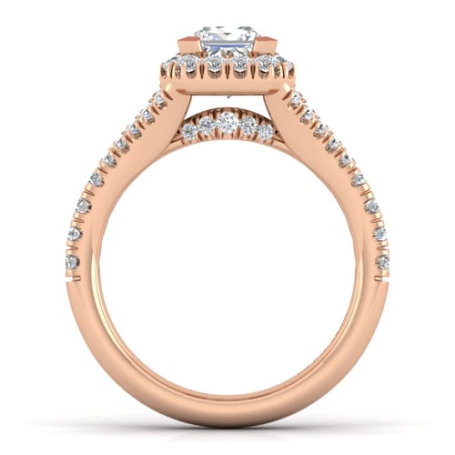 14K Rose Gold Princess Halo Diamond Engagement Ring