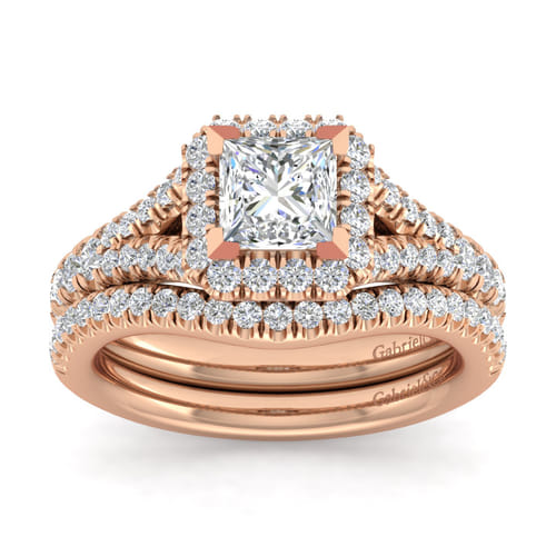 14K Rose Gold Princess Halo Diamond Engagement Ring