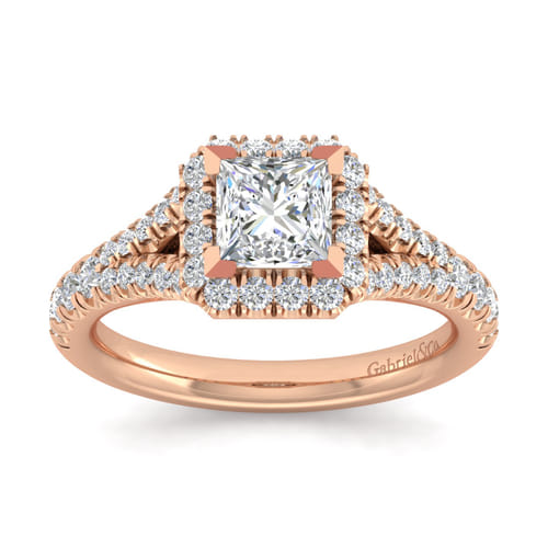 14K Rose Gold Princess Halo Diamond Engagement Ring