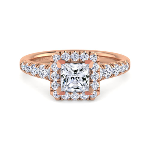 14K Rose Gold Princess Halo Diamond Engagement Ring