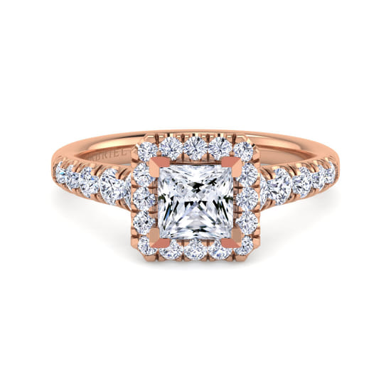 Gabriel - 14K Rose Gold Princess Halo Diamond Engagement Ring
