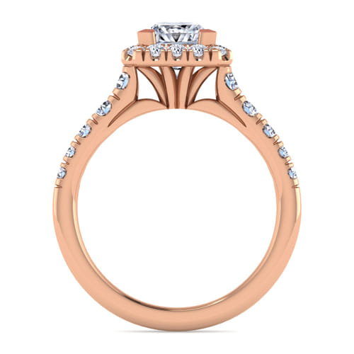 14K Rose Gold Princess Halo Diamond Engagement Ring