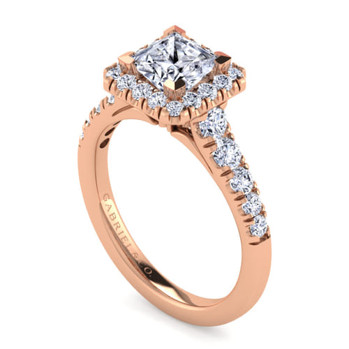 14K Rose Gold Princess Halo Diamond Engagement Ring