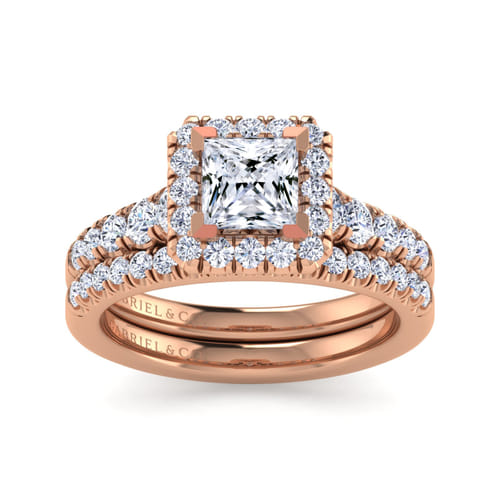 14K Rose Gold Princess Halo Diamond Engagement Ring