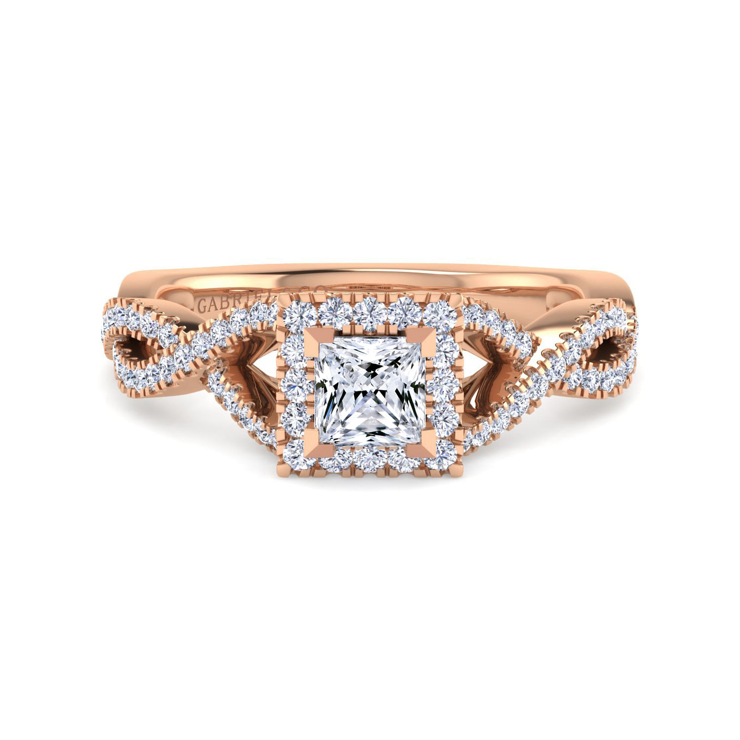 Gabriel - 14K Rose Gold Princess Halo Diamond Engagement Ring