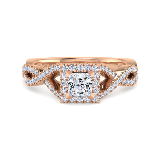 Gabriel - 14K Rose Gold Princess Halo Diamond Engagement Ring