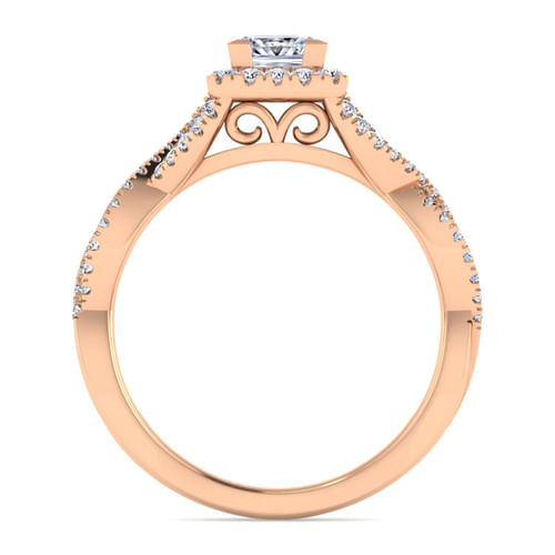 14K Rose Gold Princess Halo Diamond Engagement Ring