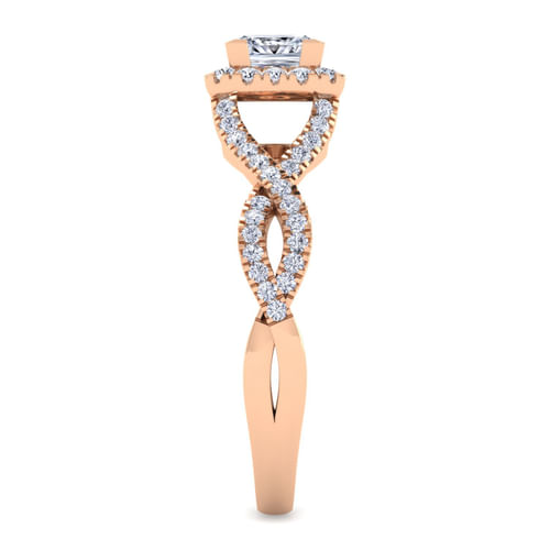 14K Rose Gold Princess Halo Diamond Engagement Ring