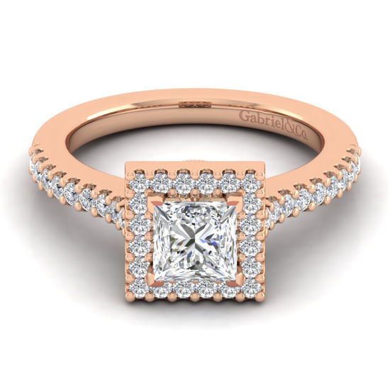 Gabriel - 14K Rose Gold Princess Halo Diamond Engagement Ring