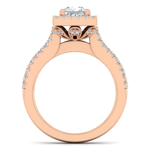 14K Rose Gold Princess Halo Diamond Engagement Ring