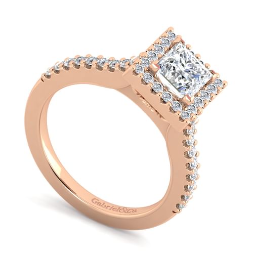 14K Rose Gold Princess Halo Diamond Engagement Ring