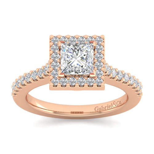 14K Rose Gold Princess Halo Diamond Engagement Ring