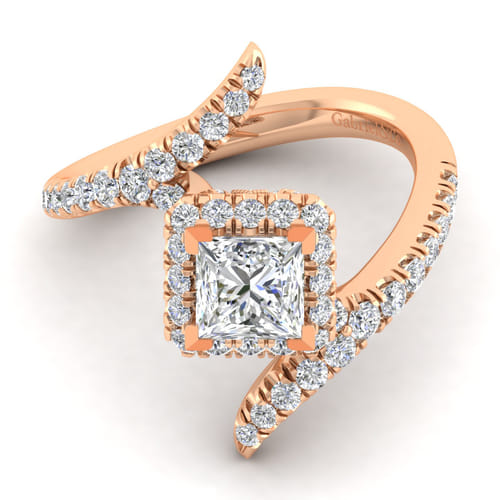 14K Rose Gold Princess Halo Diamond Engagement Ring