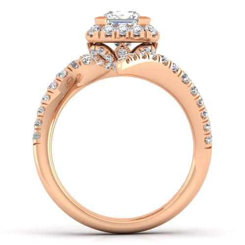 14K Rose Gold Princess Halo Diamond Engagement Ring