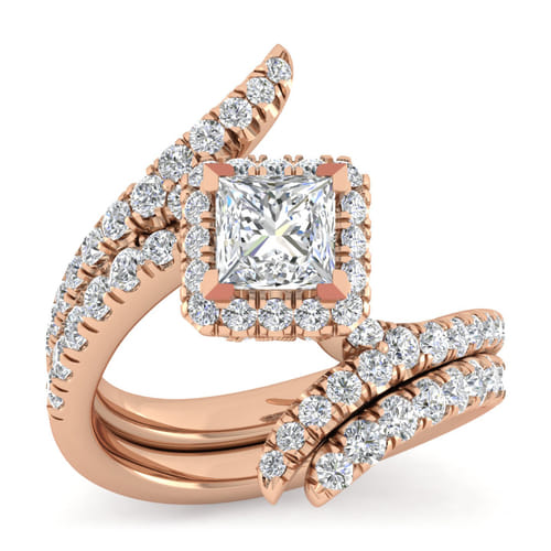 14K Rose Gold Princess Halo Diamond Engagement Ring
