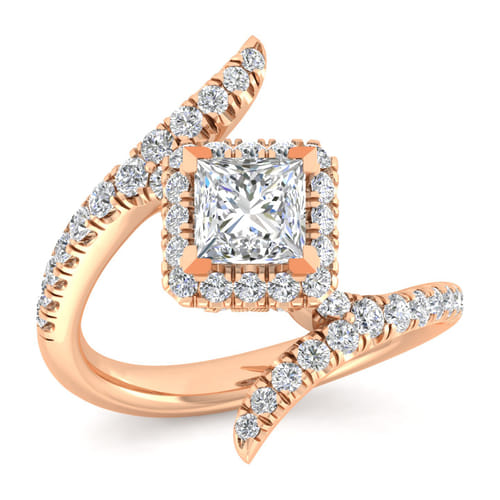 14K Rose Gold Princess Halo Diamond Engagement Ring