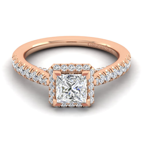 14K Rose Gold Princess Halo Diamond Engagement Ring