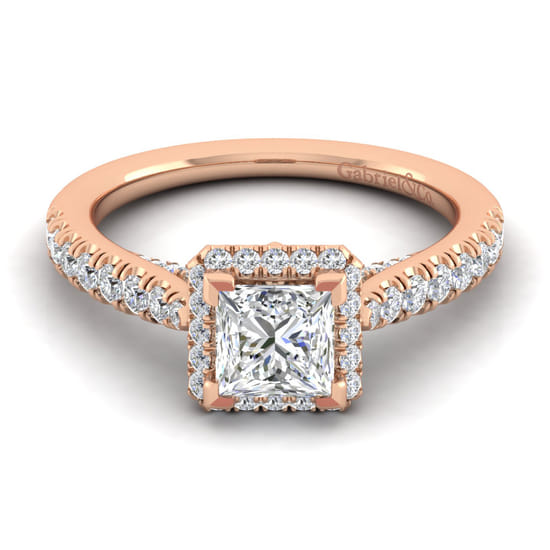Gabriel - 14K Rose Gold Princess Halo Diamond Engagement Ring