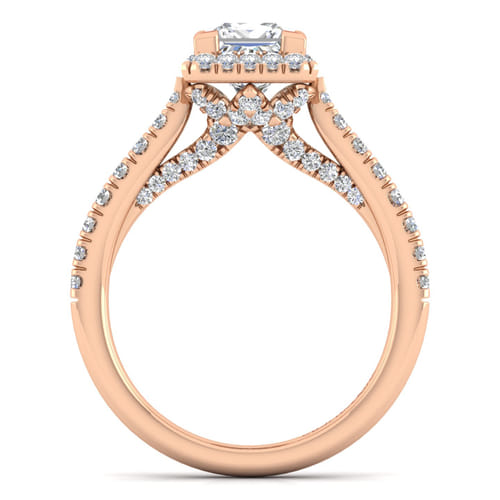 14K Rose Gold Princess Halo Diamond Engagement Ring