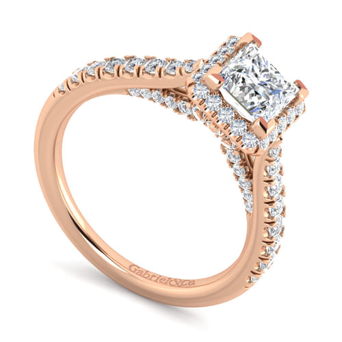 14K Rose Gold Princess Halo Diamond Engagement Ring