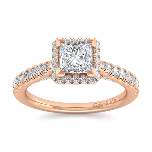14K Rose Gold Princess Halo Diamond Engagement Ring