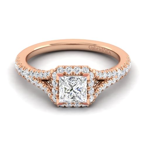 14K Rose Gold Princess Halo Diamond Engagement Ring