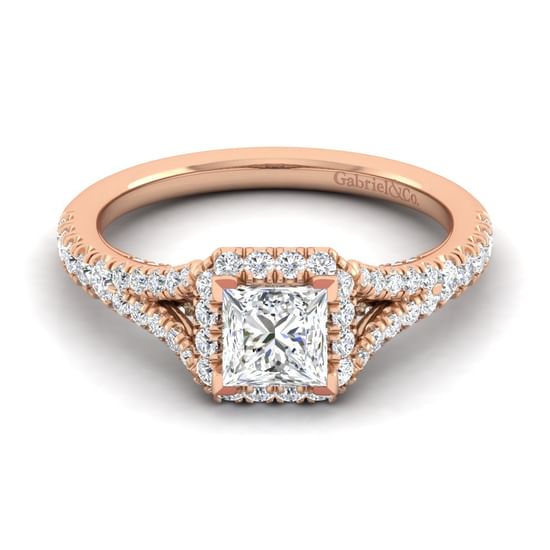 Gabriel - 14K Rose Gold Princess Halo Diamond Engagement Ring