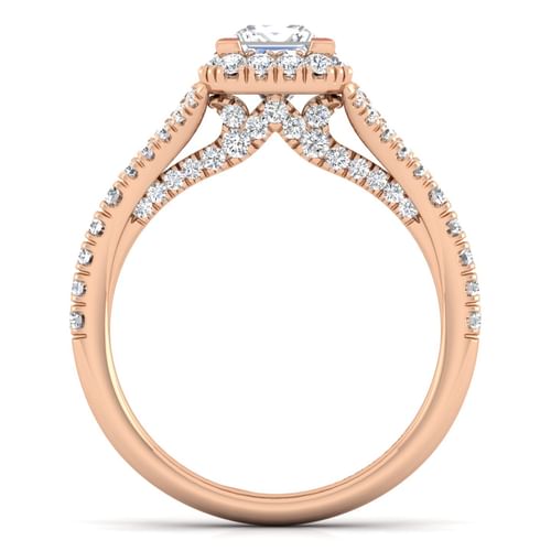 14K Rose Gold Princess Halo Diamond Engagement Ring