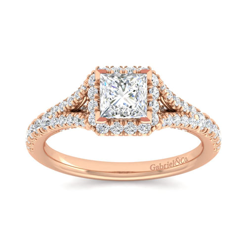 14K Rose Gold Princess Halo Diamond Engagement Ring