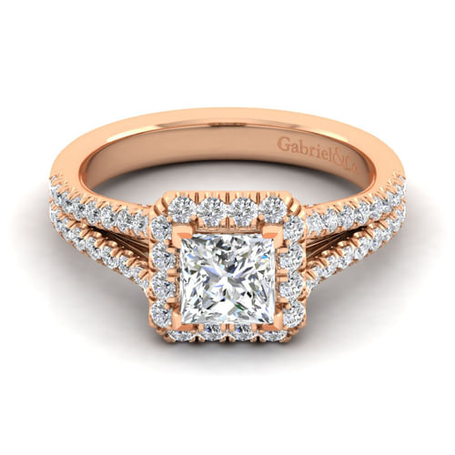 14K Rose Gold Princess Halo Diamond Engagement Ring