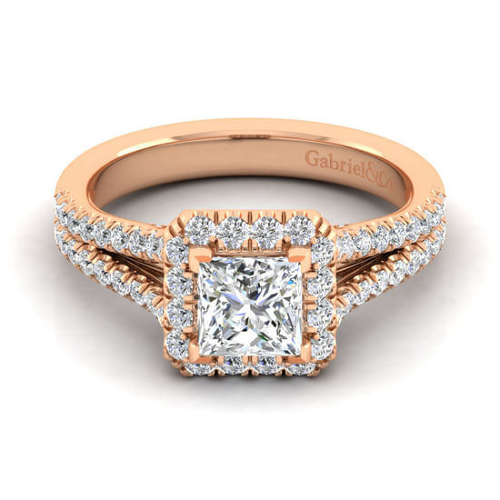 Gabriel - 14K Rose Gold Princess Halo Diamond Engagement Ring