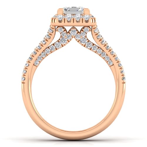 14K Rose Gold Princess Halo Diamond Engagement Ring