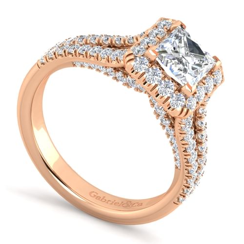 14K Rose Gold Princess Halo Diamond Engagement Ring