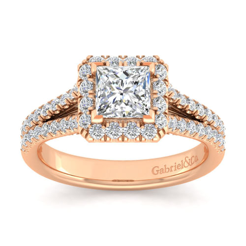 14K Rose Gold Princess Halo Diamond Engagement Ring