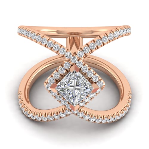 14K Rose Gold Princess Halo Diamond Engagement Ring 14K Rose Gold Princess Halo Diamond Engagement Ring
