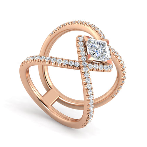 14K Rose Gold Princess Halo Diamond Engagement Ring 14K Rose Gold Princess Halo Diamond Engagement Ring