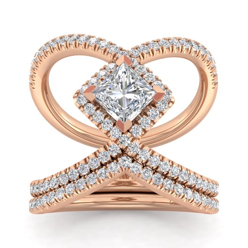 14K Rose Gold Princess Halo Diamond Engagement Ring 14K Rose Gold Princess Halo Diamond Engagement Ring