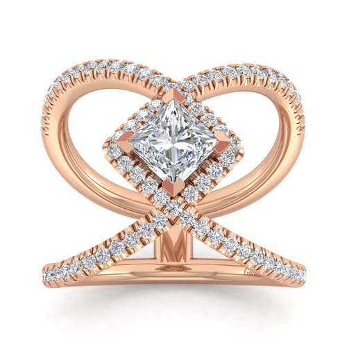 14K Rose Gold Princess Halo Diamond Engagement Ring 14K Rose Gold Princess Halo Diamond Engagement Ring