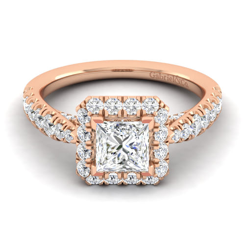 14K Rose Gold Princess Halo Diamond Engagement Ring