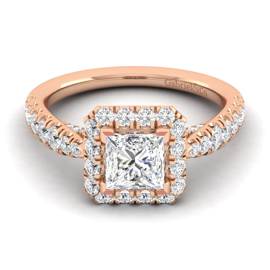 Gabriel - 14K Rose Gold Princess Halo Diamond Engagement Ring